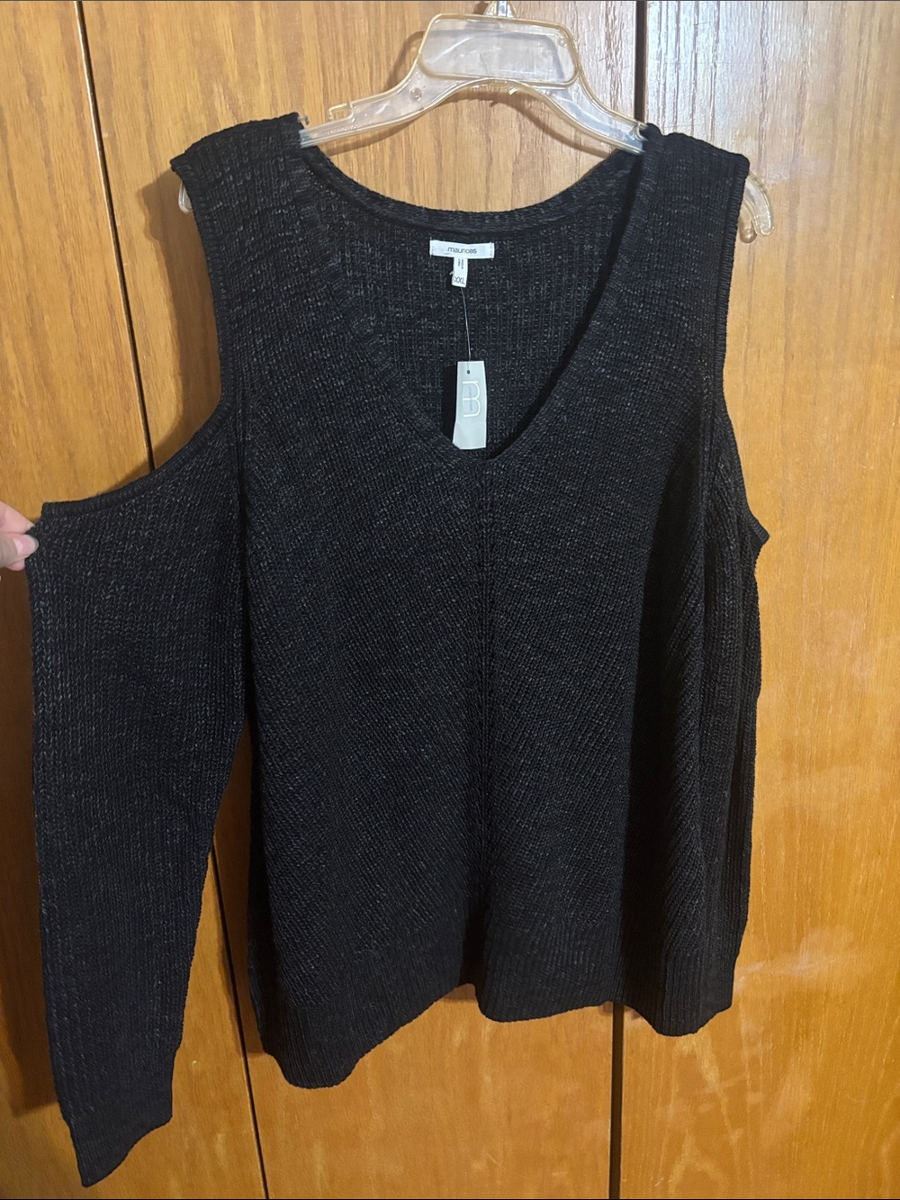 Maurices Black Cold-Shoulder V-Neck Sweater27% cotton